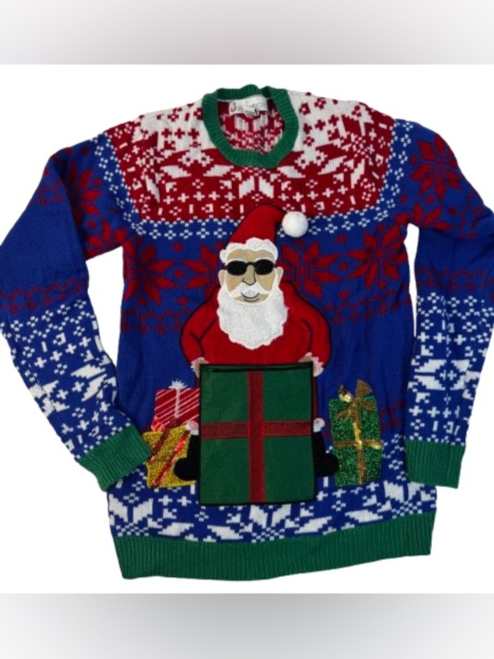 Santa Ugly Christmas Sweater W/Beverage Pocket